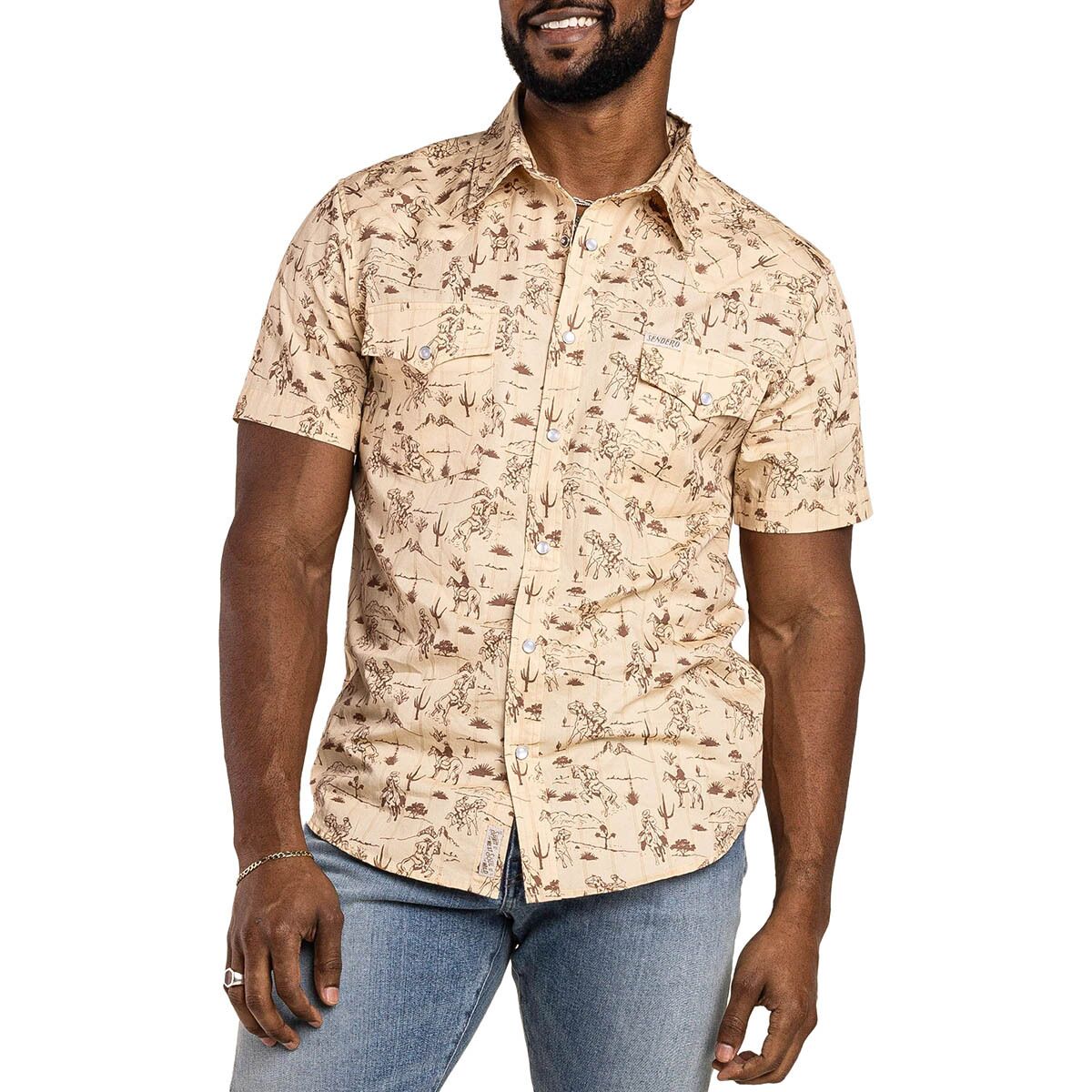 Sendero Provisions Co. Men's Serape Pearl Snap Short-Sleeve Shirt in Amarillo / Desert Rodeo Print - Size: Medium
