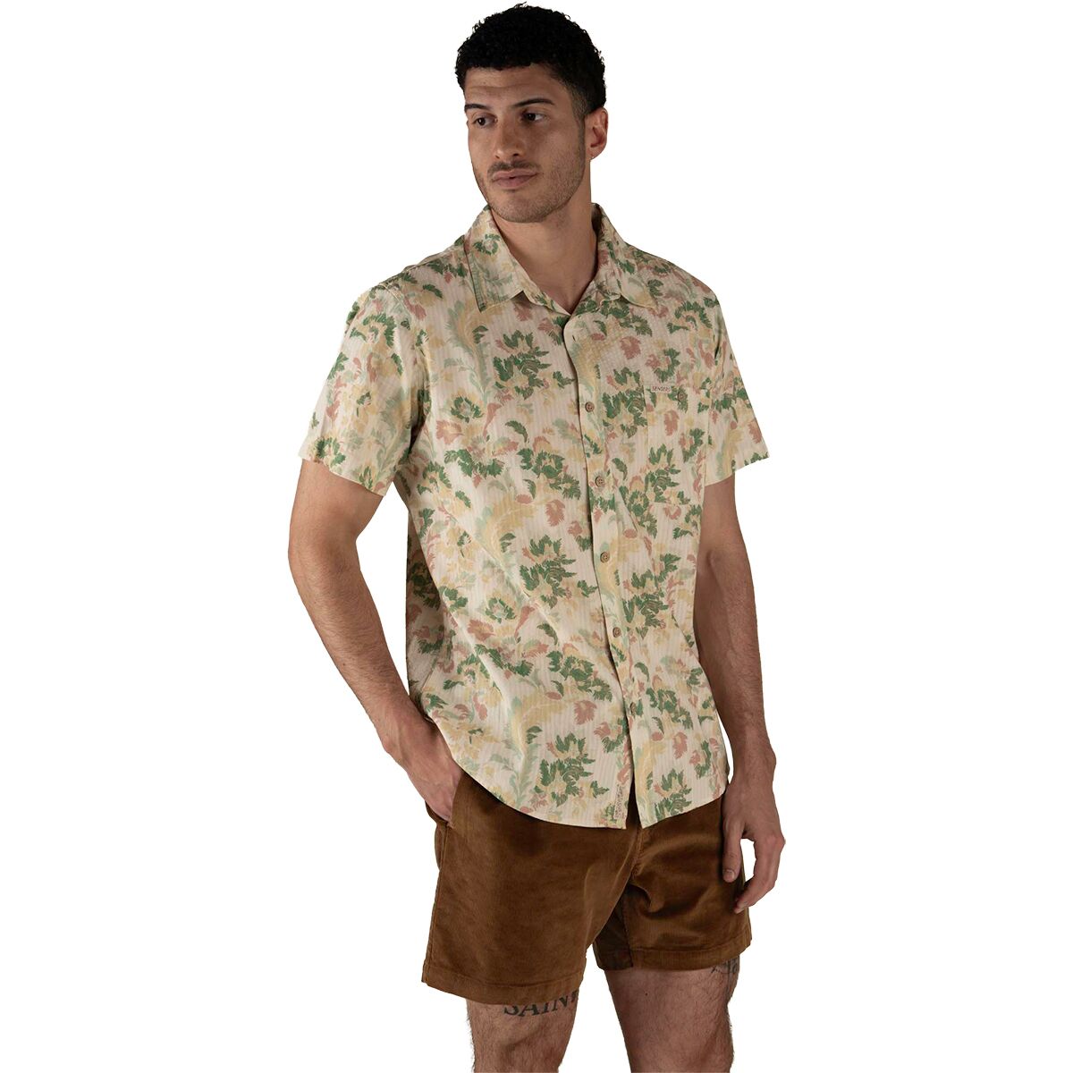 Sendero Provisions Co. Men's City Slicker Button Up Short-Sleeve Shirt in Alondra / Cream / Green - Size: Medium