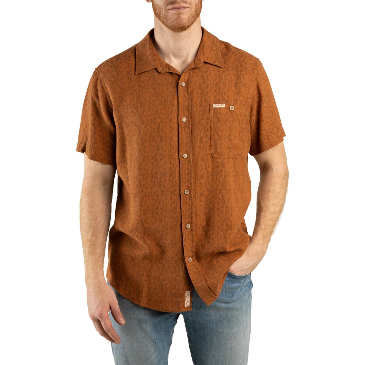 Sendero Provisions Co. Men's City Slicker Button Up Short-Sleeve Shirt in Arizola Chevron / Chestnut - Size: Medium