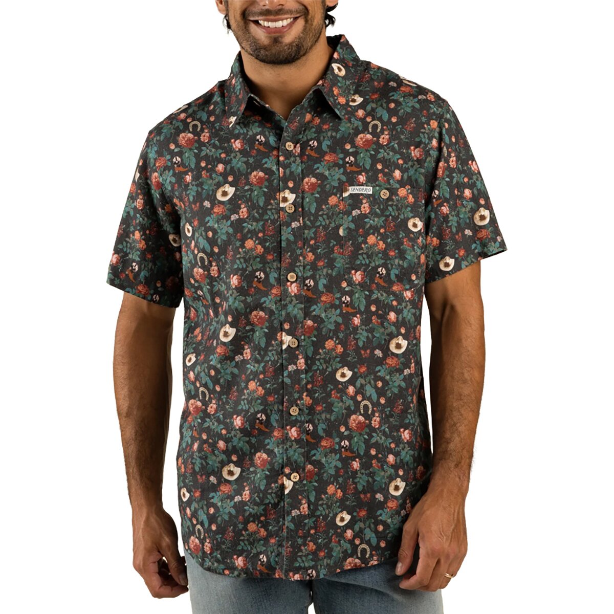 Sendero Provisions Co. Men's City Slicker Button Up Short-Sleeve Shirt in Desert Rose / Charcoal - Size: XXL