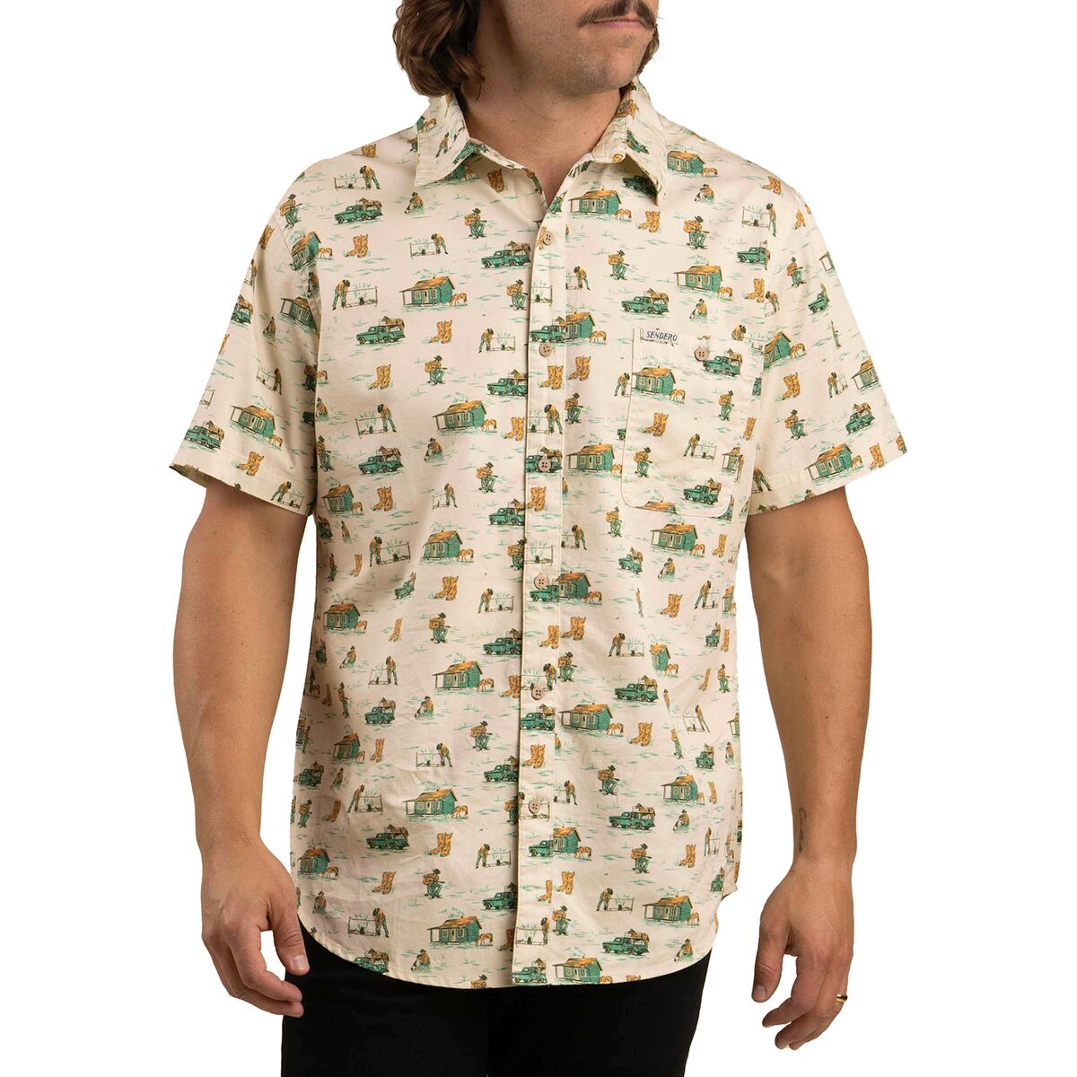 Sendero Provisions Co. Men's City Slicker Button Up Short-Sleeve Shirt in Ranch Life / White - Size: XL