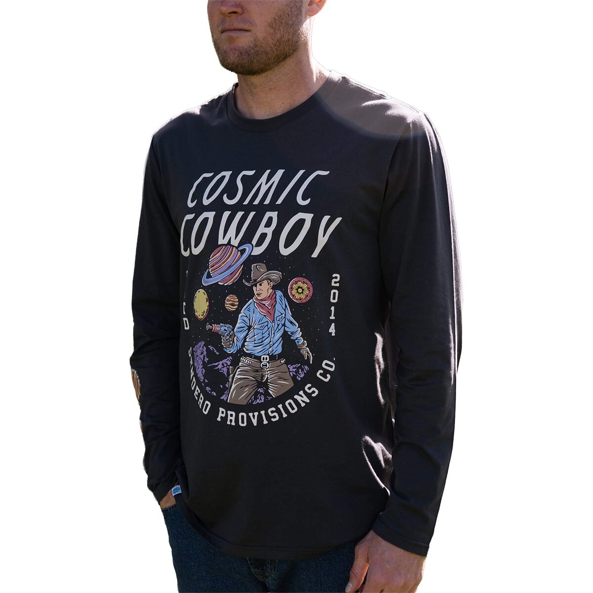 Sendero Provisions Co. Men's Cosmic Cowboy Long-Sleeve T-Shirt in Black - Size: Large
