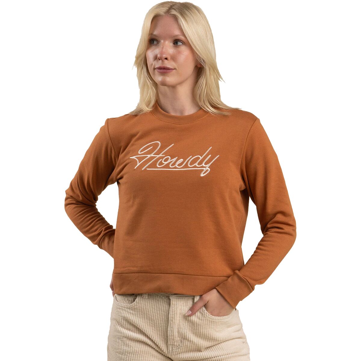 Sendero Provisions Co. Women's Howdy Drop Shoulder Sweatshirt in Meerkat - Size: Large
