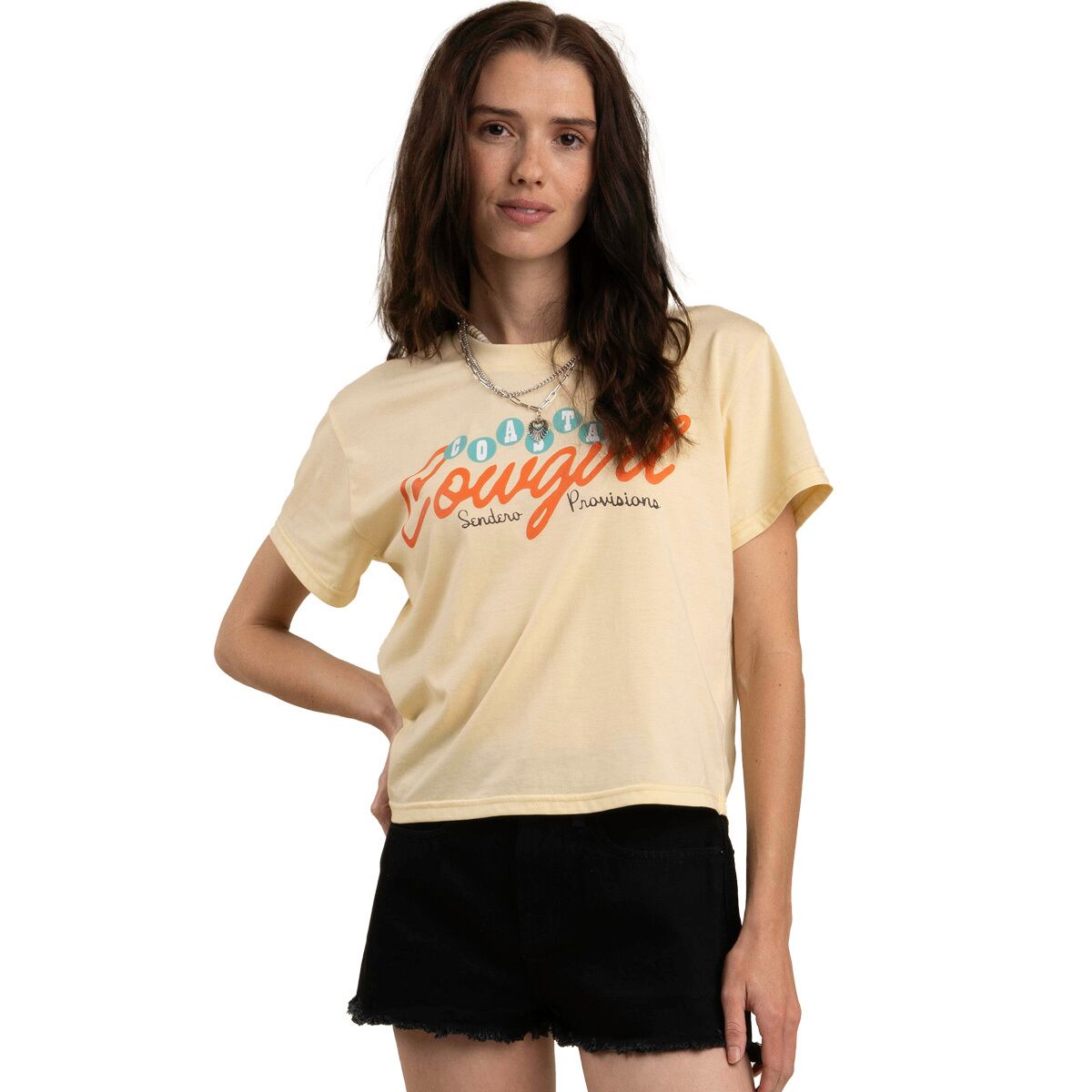 Sendero Provisions Co. Women's Coastal Cowgirl Crop T-Shirt in Cream - Size: Medium