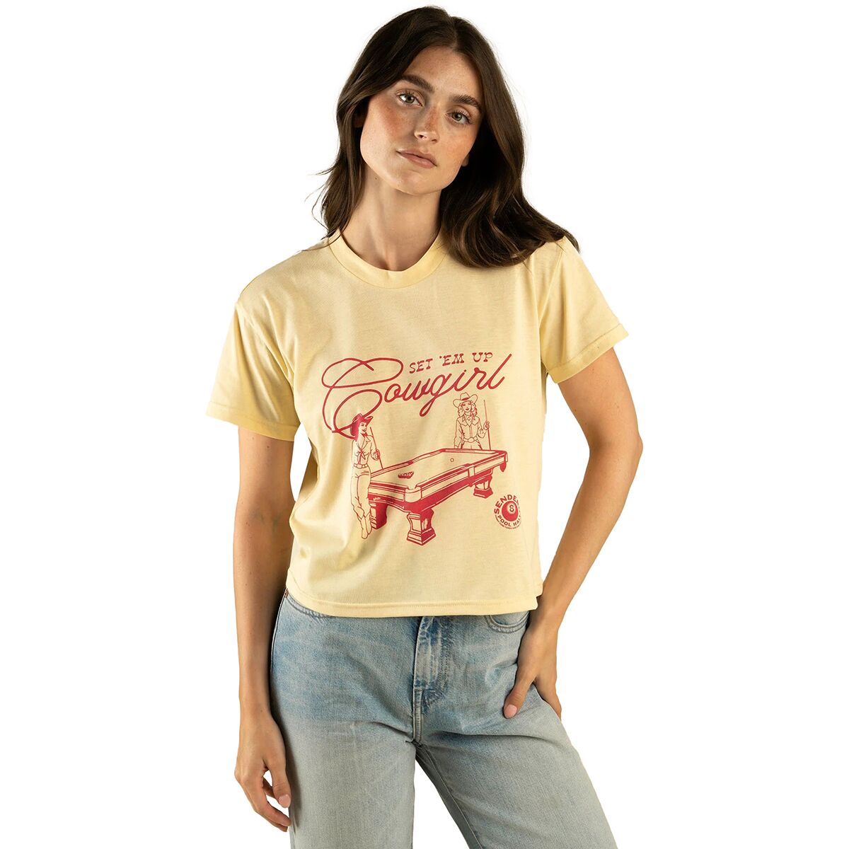 Sendero Provisions Co. Women's Set 'Em Up Crop T-Shirt in Cream - Size: Small