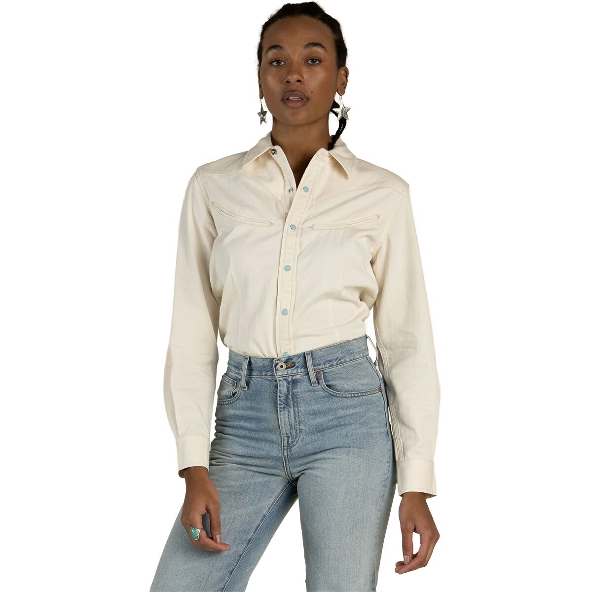 Sendero Provisions Co. Women's Yoakam Pearl Snap Shirt in Ecru - Size: XL
