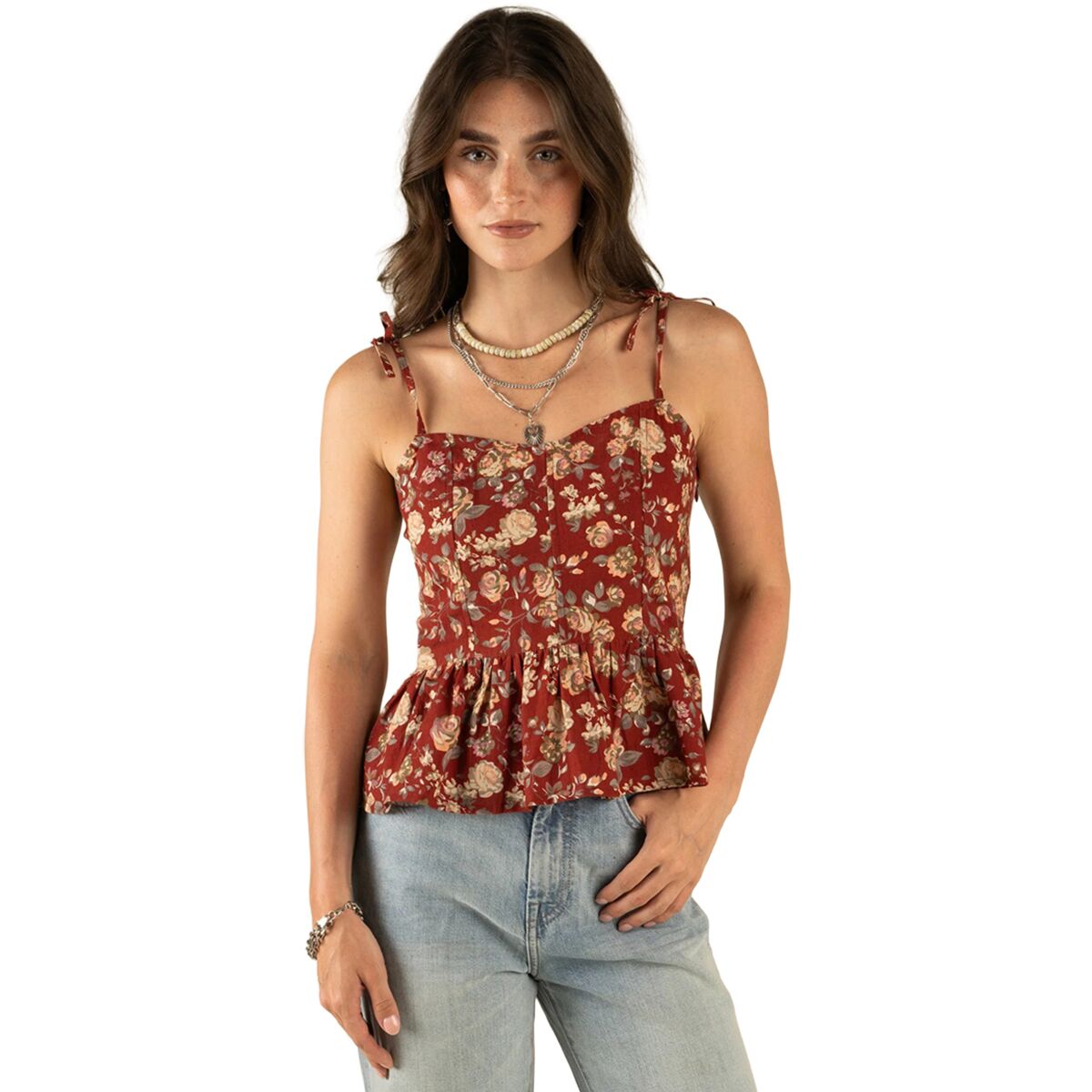 Sendero Provisions Co. Women's Clementine Tie Top in Texas Rose / Red - Size: Medium