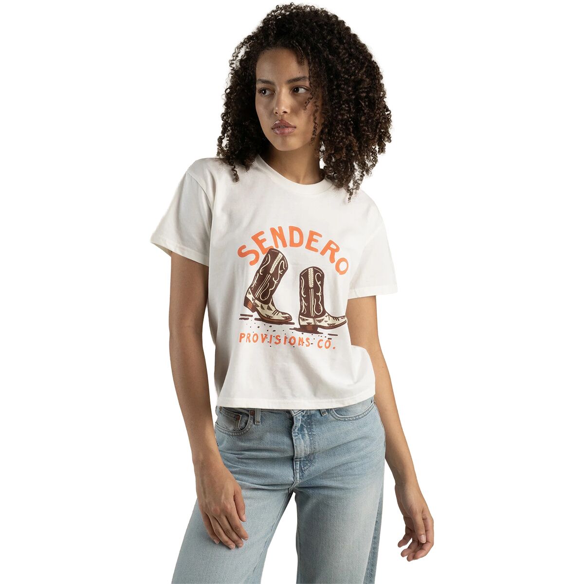 Sendero Provisions Co. Women's High Stepper Boxy T-Shirt in Vintage White - Size: Large