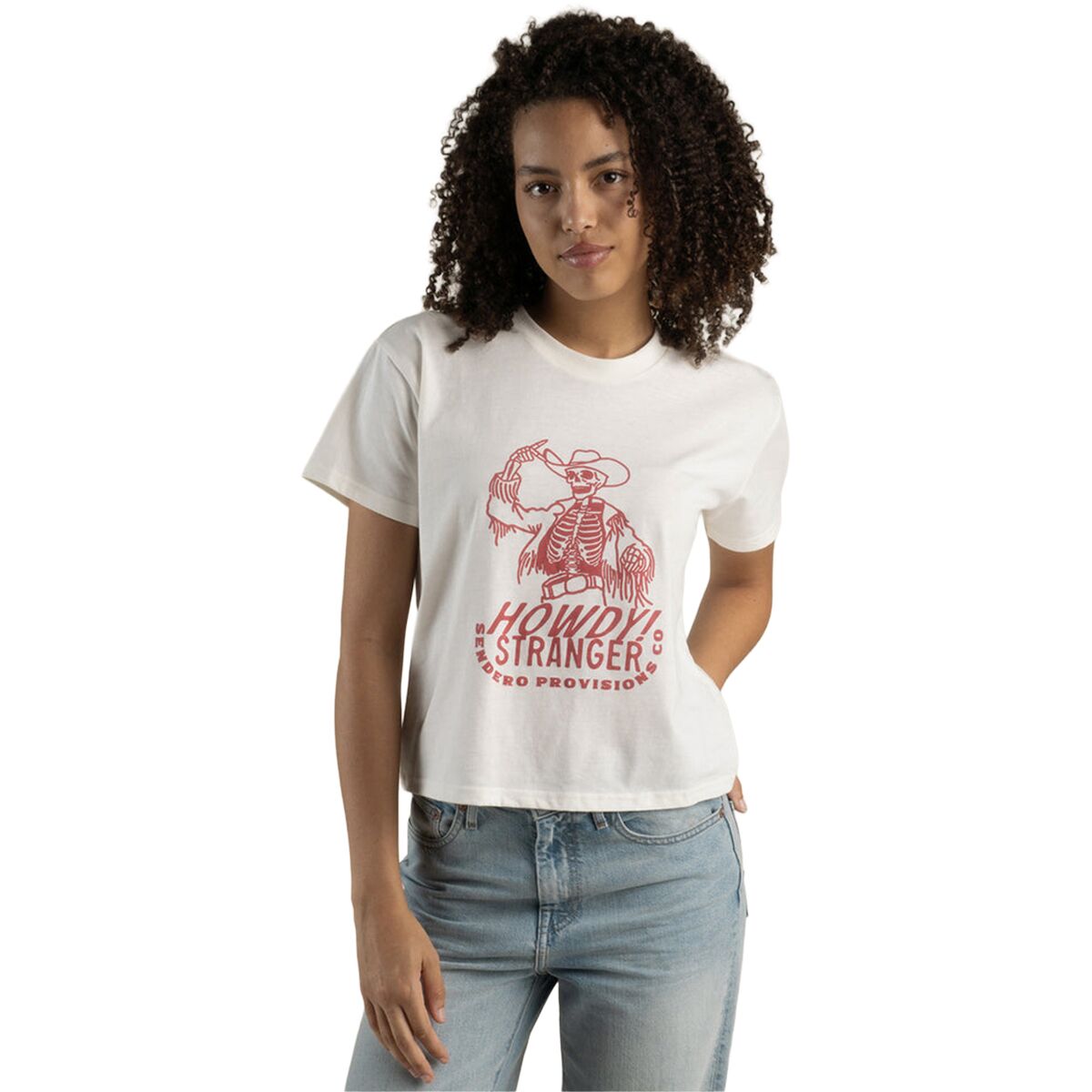 Sendero Provisions Co. Women's Howdy Stranger Boxy T-Shirt in Vintage White - Size: Small