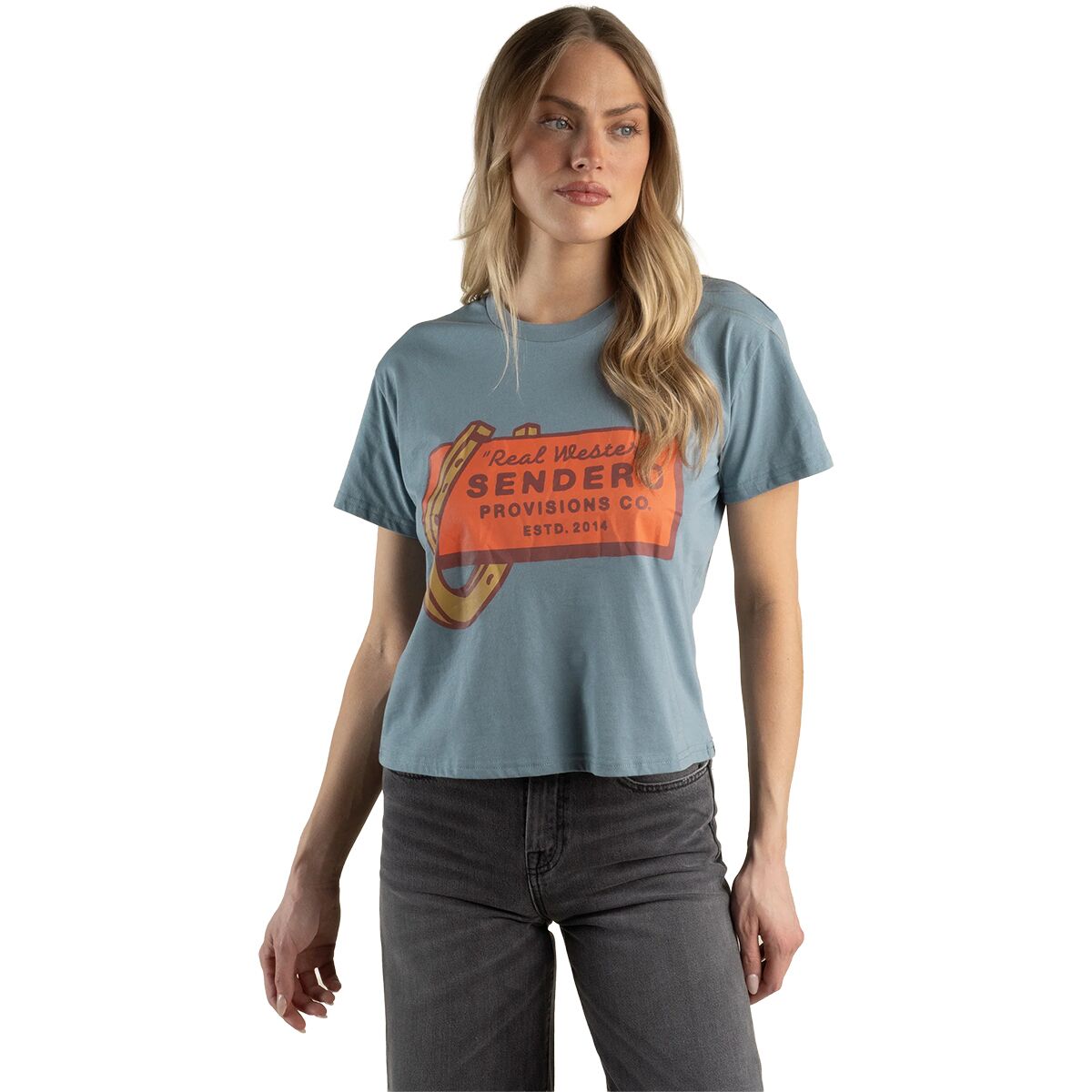 Sendero Provisions Co. Women's Real Western Boxy T-Shirt in Citadel - Size: XS