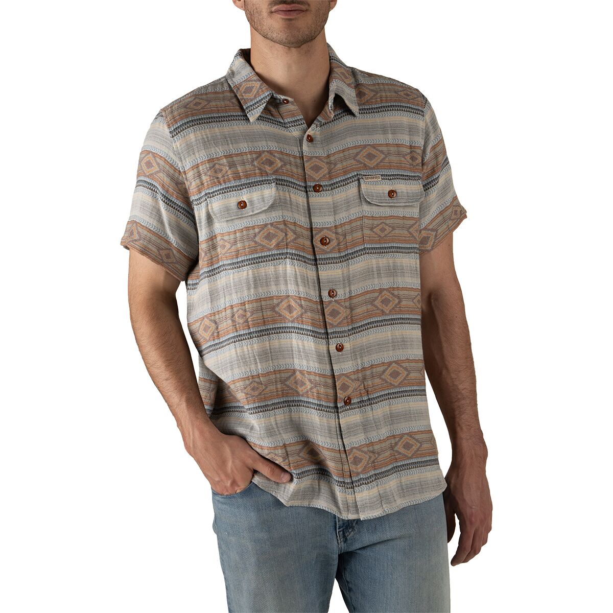Sendero Provisions Co. Men's Boquillas Short-Sleeve Shirt in Sonoita Stripe / Brown / Blue - Size: XL