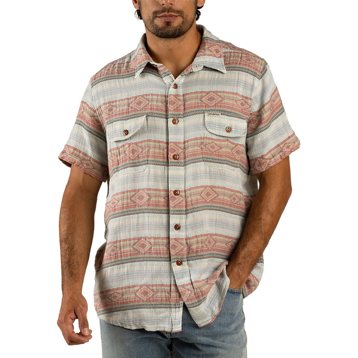 Sendero Provisions Co. Men's Boquillas Short-Sleeve Shirt in Sonoita Stripe / Red / Green - Size: Small