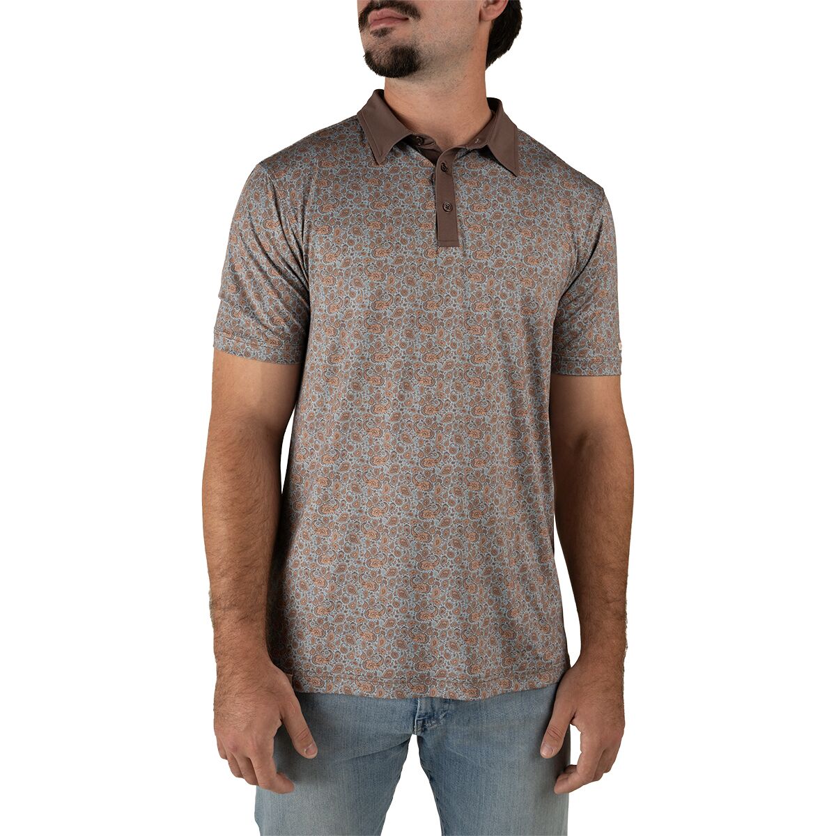 Sendero Provisions Co. Men's High Noon Performance Polo in Wildrose Paisley / Sky Blue - Size: XL