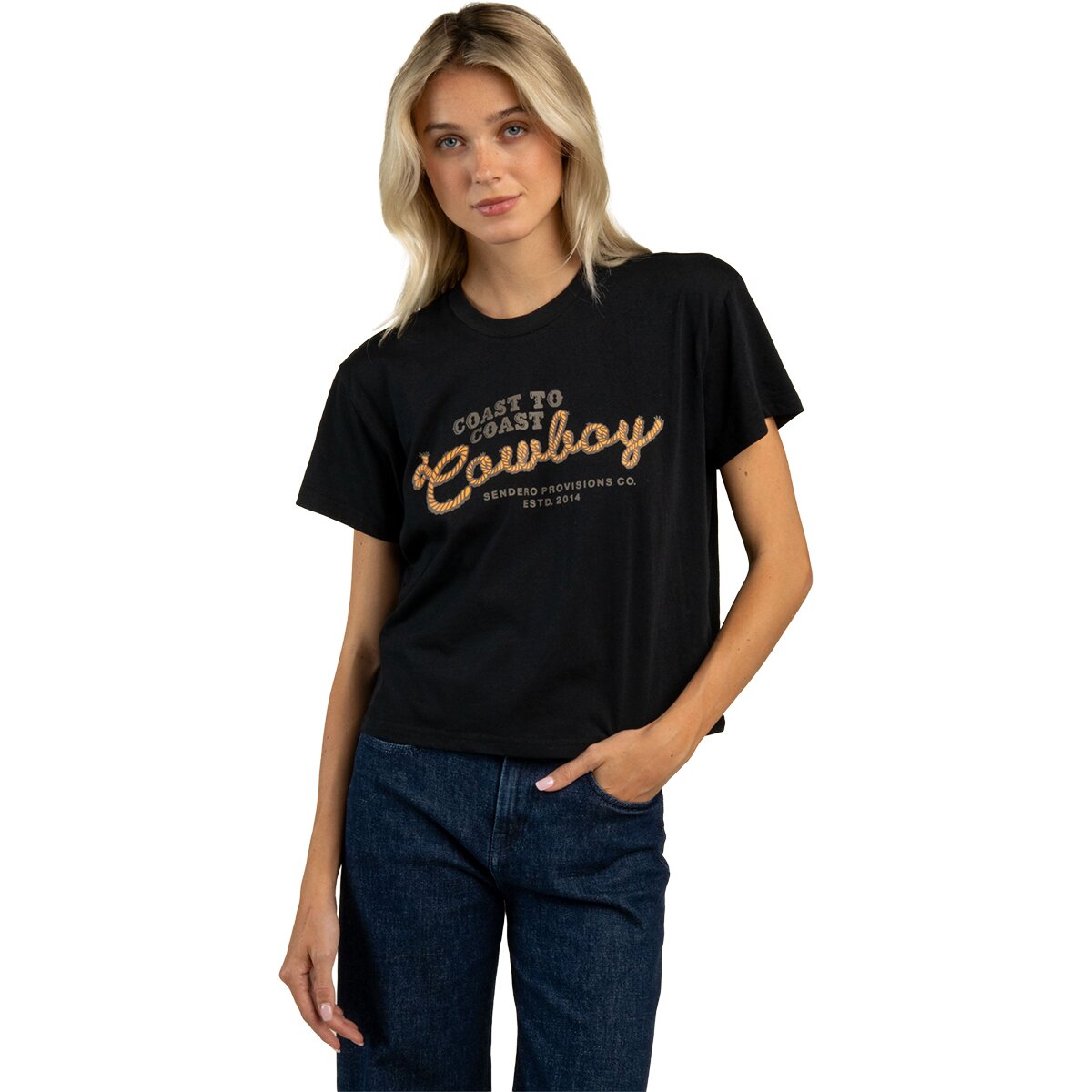 Sendero Provisions Co. Women's Coast to Coast Boxy T-Shirt in Black - Size: Large