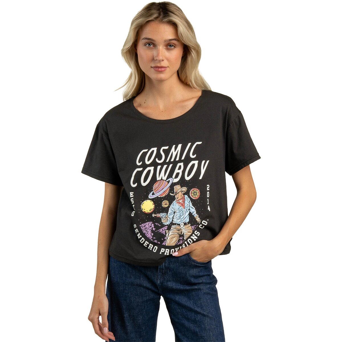 Sendero Provisions Co. Women's Cosmic Cowboy Basic T-Shirt in Charcoal - Size: Small