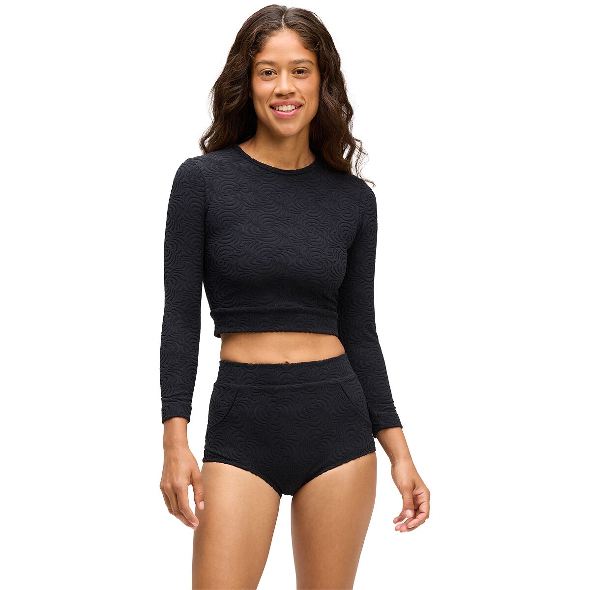 Seea Swimwear Women's Palomar Cropped Top Rashguard in Sunray Black - Size: Medium