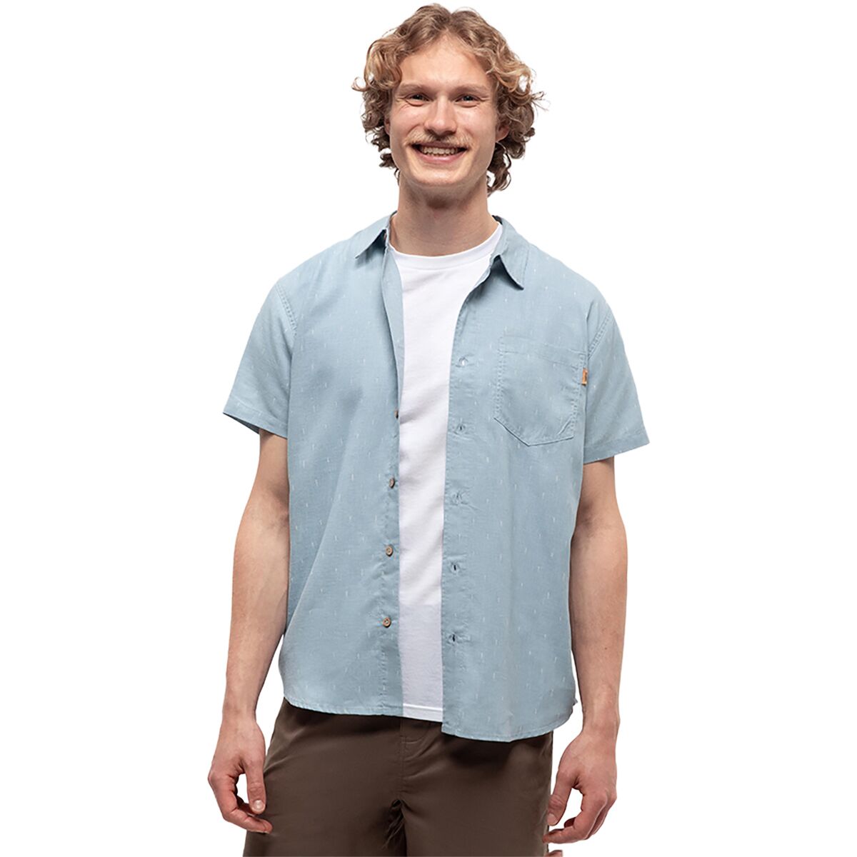 Tentree Men's Small Tree Mancos Short-Sleeve Shirt in Blue Haze / Vintage White - Size: Small
