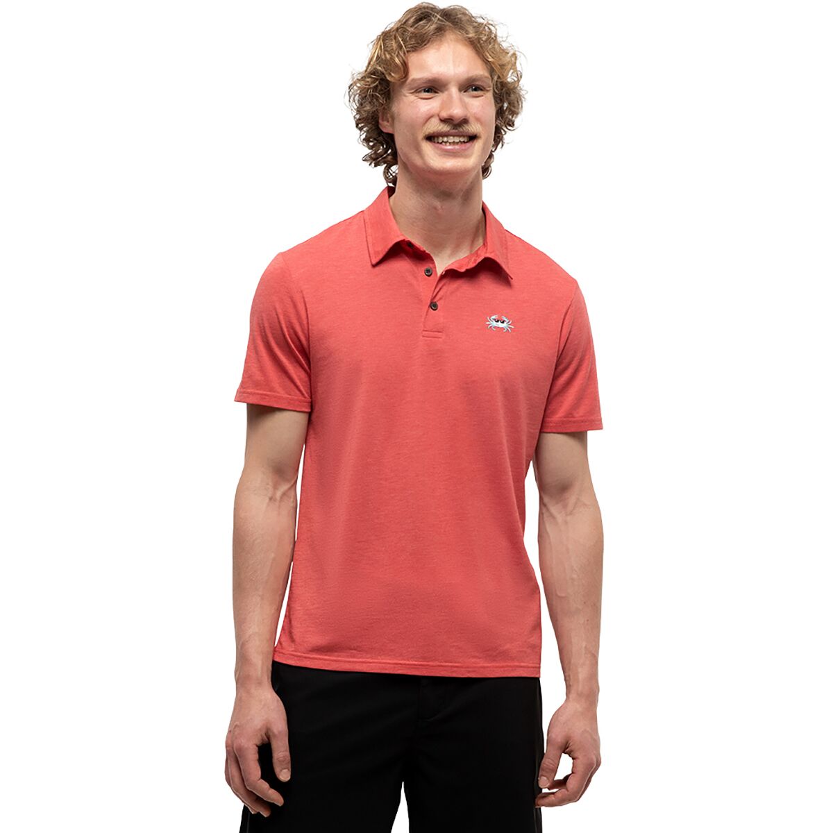 Tentree Men's Crabby Astir Polo Shirt in Deep Coral Heather / Blue Haze - Size: Medium