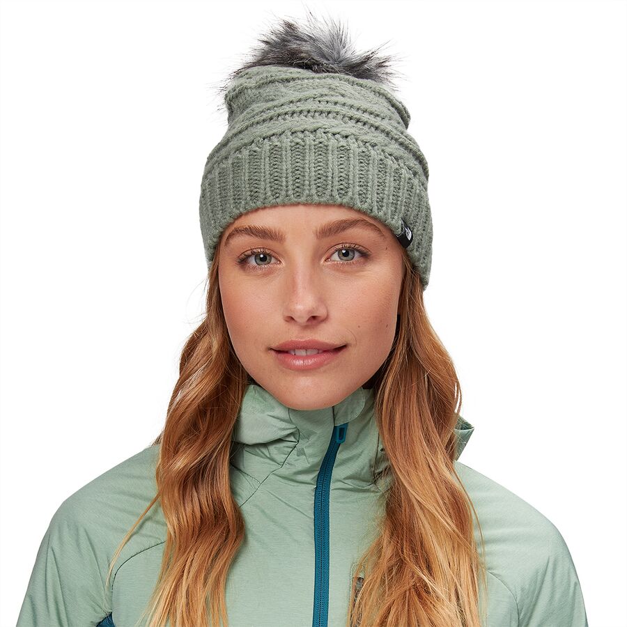 North Face Triple Cable Fur Pom Beanie 