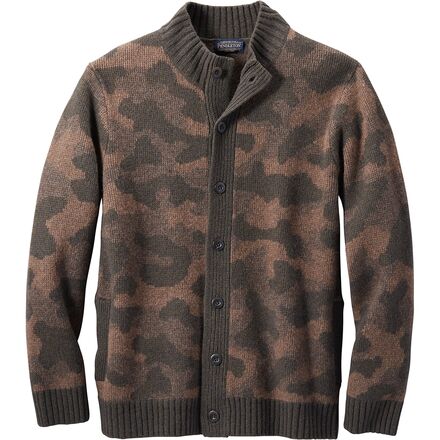 Pendleton Men's Camo Cardigan Sweater - Jacquard Pattern, Mock Neck, Side Pockets, Classic Wool Blend