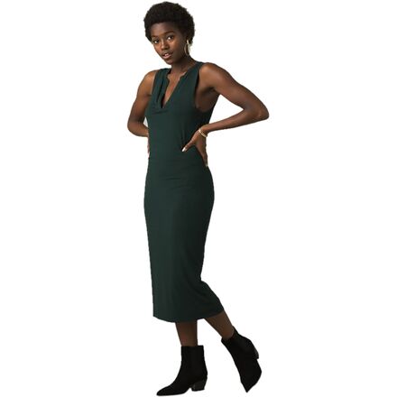 knee length dresses for ladies Prana Women's Heavana Racerback Midi Dress Black Heather / Large main image 0